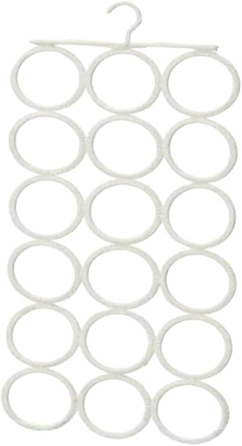 Scarf Hanger for Multiple Scarves 18 Circles,Belt Organizer for Closet,Hijab Hangers for Closet for Scarves, Hijab Towels,and Tie, Foldable Hanger (White)