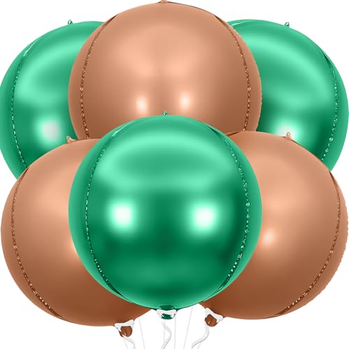 Image of KatchOn, Green and Brown Foil Balloons - 22 Inch, Pack of 6 | Brown and Green Foil Balloons for Safari, Jungle Party Decorations | Mardi Gras, St. Patricks, Fiesta Party, Football Party Decorations