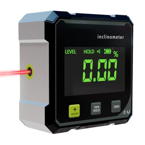 Wxeadu Inclinomètre Numérique Magnétique, Niveau Numerique USB Rechargeable avec Laser, 4 Faces Magnétiques Niveau Digital avec Écran LED pour Travail du Bois, Travaux, Construction, Machines