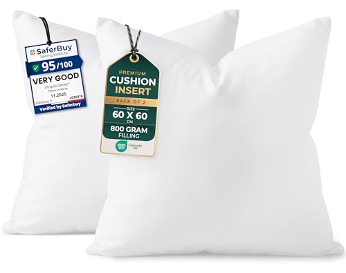 Utopia Bedding Cushion Inserts Hollowfibre Inner Pads for Sofa or Bed Cushions Fillers (2 White 60x60 cm)