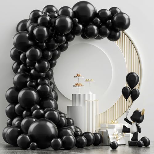 NISOCY Black Balloons, 102PCS 18In 12In 10In 5In Black Latex Balloon Arch Garland Kit For 2026 New Year Halloween Engagement Graduation Birthday Theme Party Decoration Anniversary Celebration