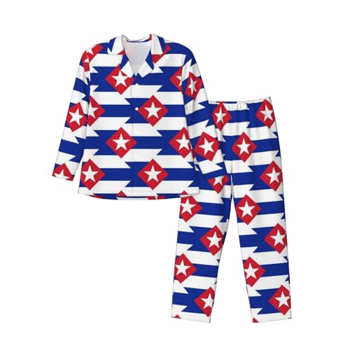 Cuba Flag Mens Pajamas Set Button Down Sleepwear Set Long Sleeve Loungewear With Pockets3