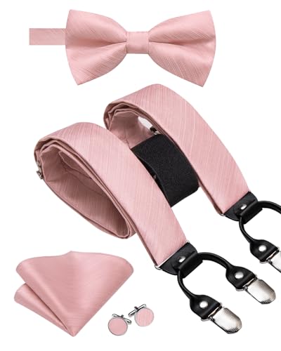 Image of Dubulle Suspender and Bow Tie for Men Paisley Solid Mens Suit Braces Pretied Bowtie and Handkerchief Cufflinks Formal Wedding