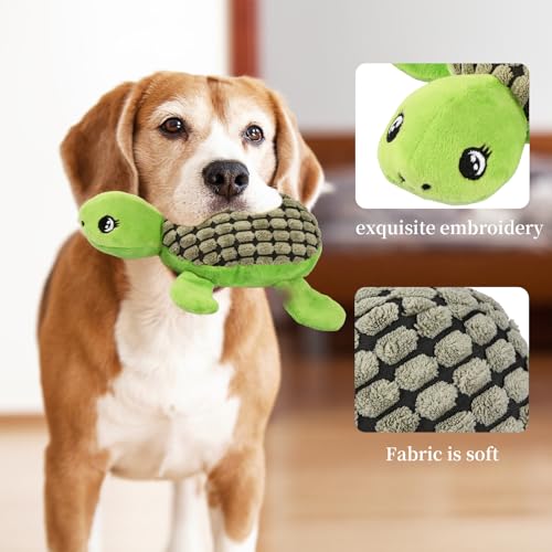 DecorDwell Plüschtier für Hunde, Quietschendes Hundespielzeug, Hundespielzeug mit Niedlich Plüsch Schildkröte Muster, Haustierspielzeug für Welpen Kleine, Mittelgroße Hunde, Robust und Langlebig