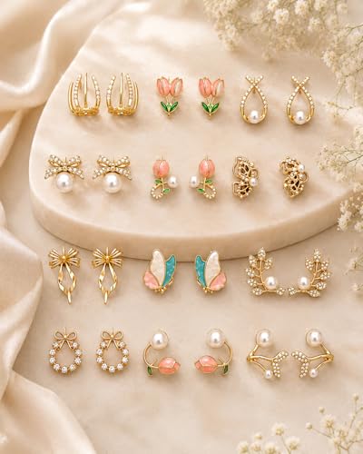 Image of Shining Diva Fashion 12 Pairs Set Earrings for Women Girls with Stylish Organizer Box | Valentine Birthday Rakshabandhan Gifts for Girls Girlfriend Wife Sister