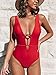 CUPSHE Women One Piece Swimsuits O Ring Red Strappy Lace Up Monokini Swimsuits Bathing Suit, XL