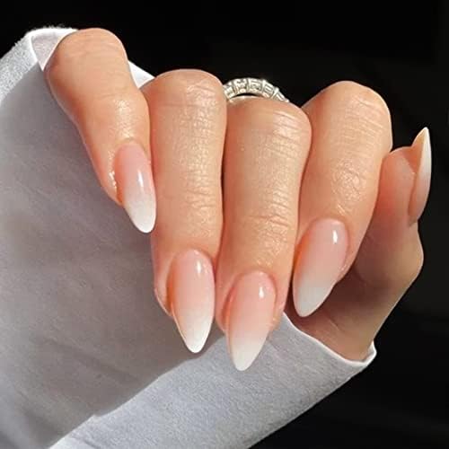 YOSOMK Press on Nails Fake Nails Stick on Acrylic Nail Glue on False Medium Almond Nail for Women Gradient Nude Ombre