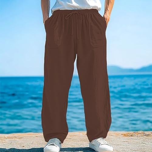 Mens Lightweight Casual Pants Drawstring Elastic Waist Straight Leg Baggy Pants Breathable Thin Beach Trousers2