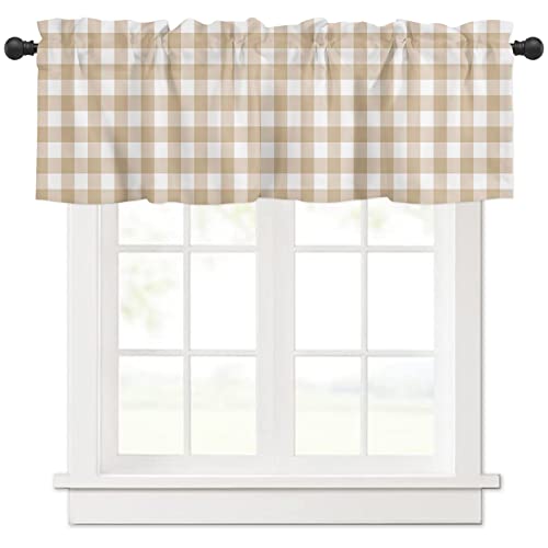 カフェカーテン おしゃれ オフホワイトのチェック柄 遮像 UVカット お風呂 小窓 出入り口 短い カーテン 間仕切り目隠し 半窓カーテン キッチン ボーダー 洗面所 居間 喫茶店 1枚 幅107cm x 丈30cm