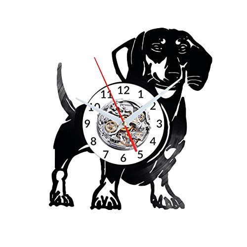 Horloge murale teckel en art vinyle fait main sculpture moderne