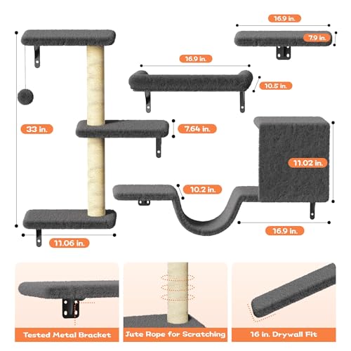 Estantes de pared para gatos 6 en 1 de madera negro miniatura 3