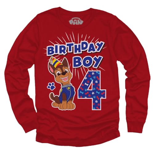 Paw Patrol Pup Chase 4th Birthday Long Sleeve Shirt for Toddler Boys - Party Outfit & Gift Idea for 4 Year Old