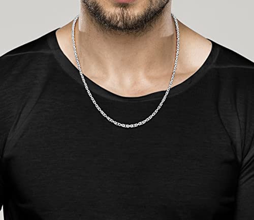 Miabella Solid 925 Sterling Silver Italian 3mm Square Byzantine Link Chain Necklace for Women Men, 925 Handmade in Italy4