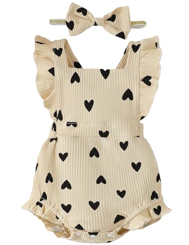 Fullfamous - Fullfamous Newborn Baby Girl Clothes Outfits - Heart Print Romper Bodysuit Jumpsuit in Ecru - Best Deal on Amazon