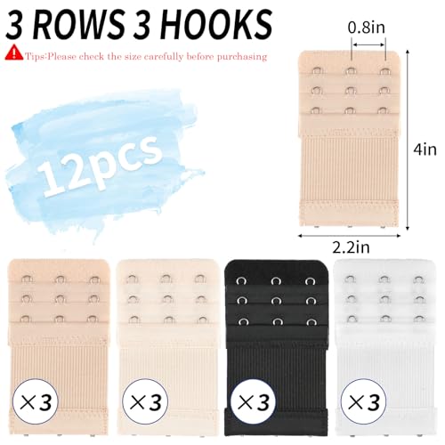 12 PCS Bra Extenders 3 Hooks, Bra Strap Extender, 3 Hook Bra Extenders for Women Elastic Extension Strap Plus Size2