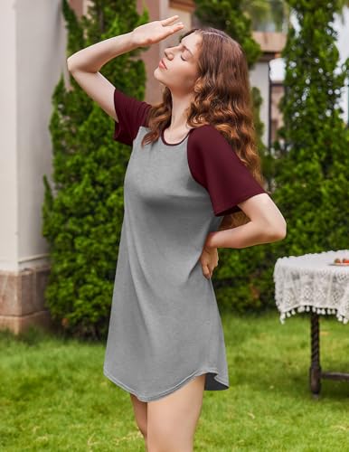 Image of Ekouaer Nightgowns for Women Bamboo Viscose Night Gown Short Sleeve Sleep Shirt Cooling Nightshirt Soft Sleepwear S-XXXL