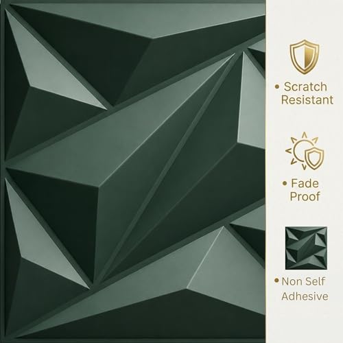 Image of Kayra Decor 3D PVC Wall Panel - Alps Design Olive Green Color 19.7 inch x 19.7 inch (Pack of 12) - Covers 32.34 Sq. Ft.
