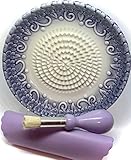 BonCera, All-in-one 4pcs Prime Ceramic Garlic Grater Set - HandMade, Purple Emboss Design Grater Plate w/Garlic Peeler, Gathering Brush, Display Stand, It's also grating Turmeric, Ginger, and more,