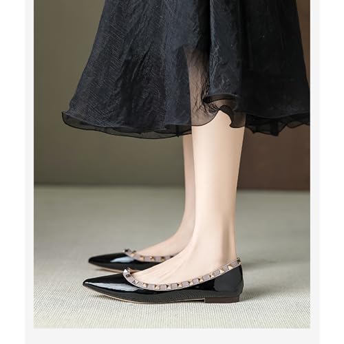 Women Fashion Patent Leathe Studded Rivet Slip on Flat Shoes Summer Closed Pointed Toe Shallow Mouth Comfortable Dress Walking Flat Shoes3