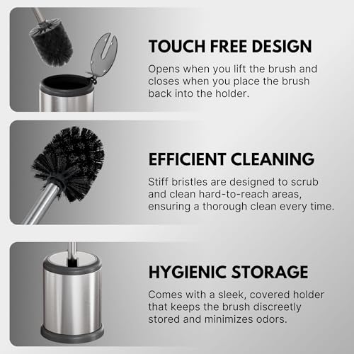 Image of ToiletTree Products Toilet Brush with Lid - Sleek Toilet Bowl Brush and Holder - Toilet Scrubber Brush Set with Heavy-Weight Base - Lidded Toilet Bowl Cleaner Brush and Holder - Chrome (2 Pack)