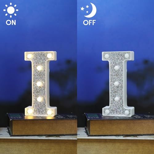 Image of Light Up Letters, Marquee Light Letter for Table Decorations, Glitter Light Up Signs for Prom, Events, or Engagement Party Decor, Featuring Alphabet & Number Lighted Letters, Letter I