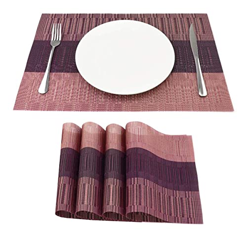 Image of YELONA Dining Table Placemats Set of 4 - Heat-Resistant, Non-Slip, Washable & Stain Resistant Woven PVC Vinyl Table Mats for Kitchen & Dining - 45 x 30 cm, Peach
