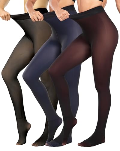 Image of ATHVOTAR Fleece Lined Winter Tights Women - Thermal Warm Opaque Pantyhose Thick Sheer Leggings Black /Burgundy /Navy Medium /Large