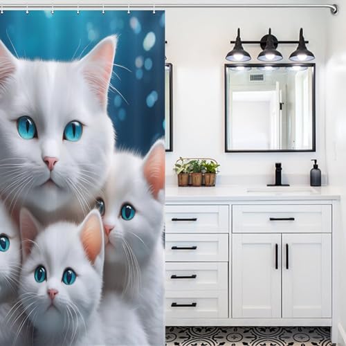 Rideau de douche tissu chat mignon imperméable lavable polyester 122x183cm - 5