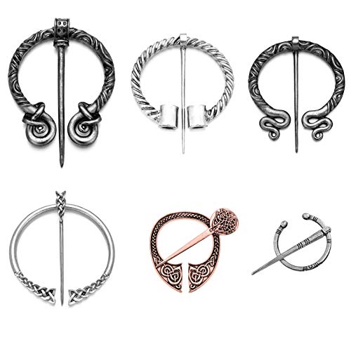 6 Pcs Broche Celta Broche Vikingo Vintage Broches de Chal Clips de Suéter Vintage Hebilla Vikinga Broche de Ropa con Hebilla para Bufanda Suéter Gorro Camisa, (Estaño antiguo y cobre antiguo)