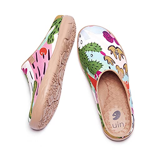 Image of UIN Slipper Woman Travel Art Painted Shoes Wide Toe Casual Home Slip On Mules Malaga