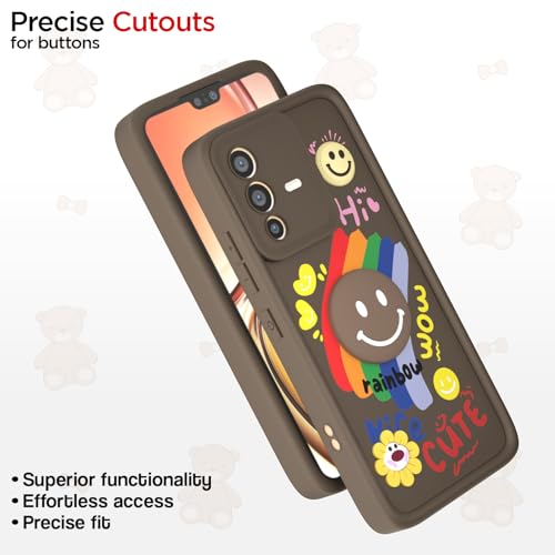 Image of Pikkme Back Cover for Vivo V23 5G | Soft Silicone| Cute Rainbow Smile & 3D Cartoon Flower Design | Shockproof Raised Camera Protection Bumper Case (Brown)