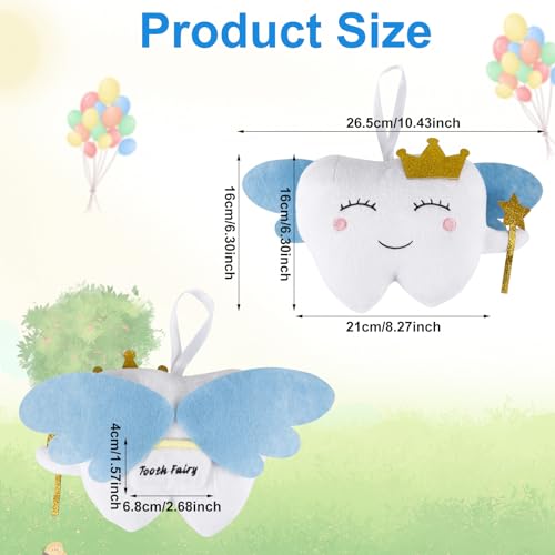 Image of lasuroa Tooth Pillow, Soft for Tooth Fairy Pillow with Pocket for Tooth Fairy Doll with Wings for Tooth Fairy Door Hanger for Tooth Fairy Gift for Boys Girls (Blue Wings)