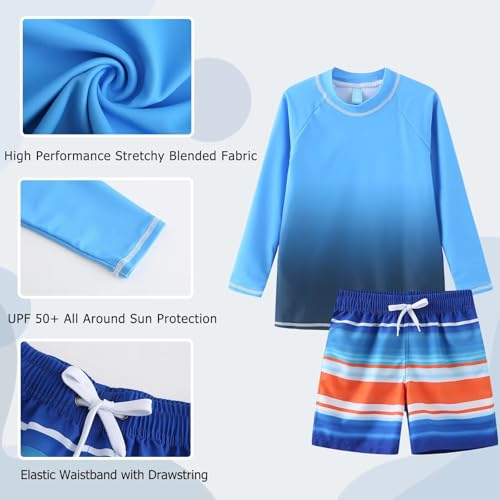 Image of Boys Two Piece Rash Guard Swimsuits Set with Swim Trunk Kids Long Sleeve Bathing Suit Swimwear Set