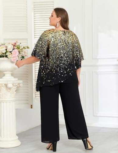 Hanna Nikole 2025 Plus Size Mother of Bride Pant Suits 2 Piece Ruffle Layers Chiffon Sets Hot Stamping Wedding Guest Outfit2