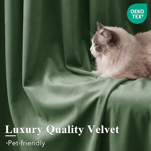 Image of Emerald Green Velvet Thermal Curtains for Bedroom, W52 x L108, 2 Pcs | Back Tab, Room Darkening, 300GSM Soft Velvet, Privacy Door Curtains for Living, Dining Room, Holiday, Chrismas, Home Decor