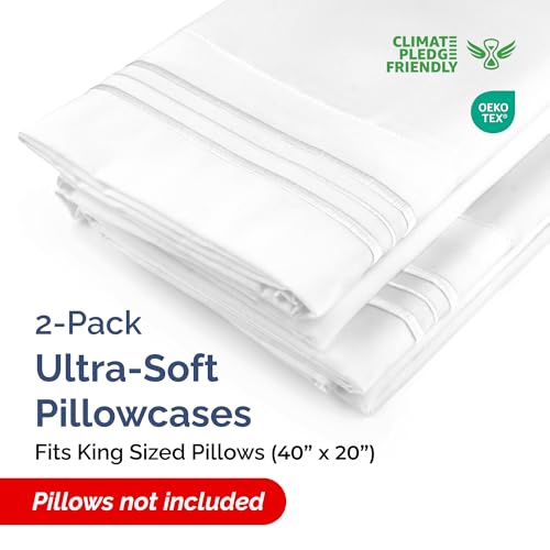 Image of King Pillow Cases Set of 2 - Ultra Soft Hotel Quality Pillowcase Covers - Comfy, Cozy & Wrinkle Free - Shrinkage, Stain and Fade Resistant - Machine Washable Pillow Protectors - 2 Piece Set - White