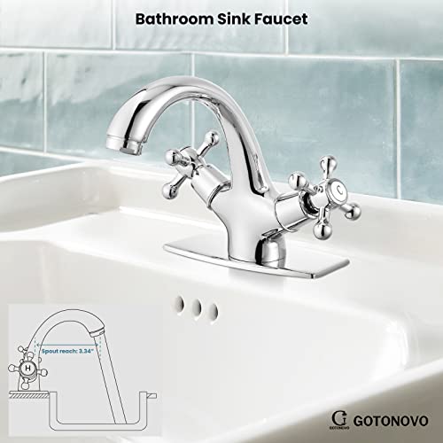 Polish Chrome Bathroom Sink Faucet Pop Up Drain With Overflow Double Cross Handle Single Hole Deck Mount Cold Hot Mixer Vintage Vanity Tap With Cover Deck Plate #TOP1