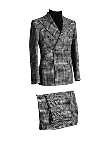 Men's Houndstooth Premium Double Breasted Buttons Tuxedos Peak Lapel Two-Piece Suit Daily Wedding Business Party