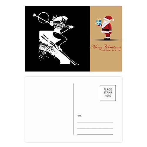 Cartes postales de ski Père Noël Noir pour vos vœux en station de glisse