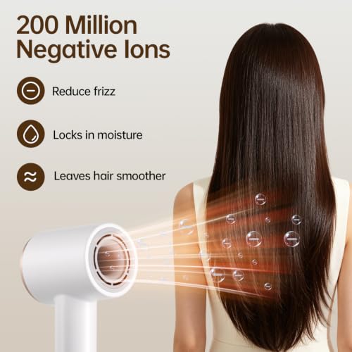 Image of BOWEI Negative Ion Hair Dryer, 110000 RPM High-Speed Motor Blow Dryer Fast Drying, 49dB Low Noise, 3 Wind Temperature & 2 Speed Settings, Lightweight Ionic Hairdryer for Salon Home Travel, Jade White