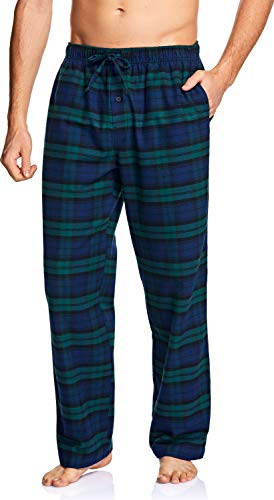 CQR Men's 100% Cotton Plaid Flannel Pajama Pants, Brushed Soft Lounge & Sleep PJ Bottoms with Pockets