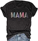 Beopjesk Women's Hi Mom T-Shirt Casual Short Sleeve Mother's Day Mama Letters Printed Graphic Tees (