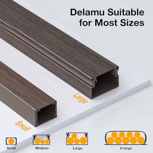 Image of Delamu 157in Cord Covers for Wires on Wall, One-Cord Cord Hider, TV Cord Hider for Wall Mounted TV, Wire Hider Wire Covers for Cords on Wall, Cable Management for Home & Office, W0.55 H0.4in, DarkWood