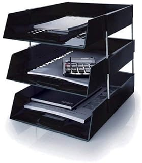 5 Star Black A4 Plastic Letter File Trays, Including Risers. (3 Trays/2 Riser Sets)