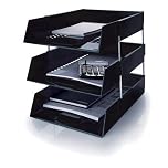 5 Star Black A4 Plastic Letter File Trays, Including Risers. (3 Trays/2 Riser Sets)
