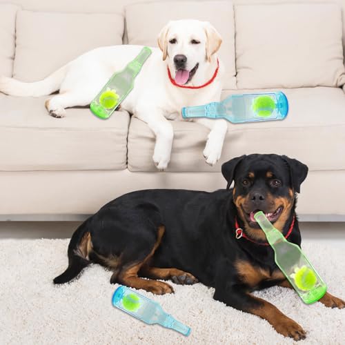 Cxqbsmy 2 Stück Unzerstörbares Hundespielzeug Quietschend Kauspielzeug, TPR Material, Flaschenspielzeug für Hunde mit Tennisball, Interaktives Kauspielzeug für Große und Kleine Hunde