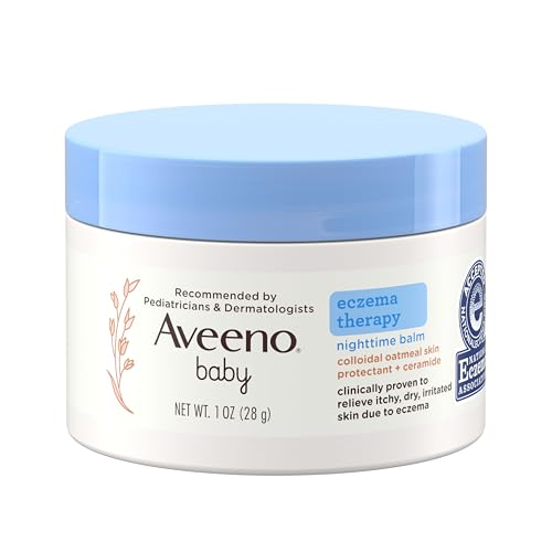 Image of Aveeno Baby Eczema Therapy Nighttime Moisturizing Balm, Colloidal Oatmeal & Ceramide, Soothes & Relieves Dry, Itchy Skin from Eczema, Hypoallergenic, Fragrance-Free, Travel Size, 1 oz