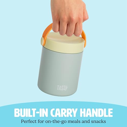 Image of Tasty Food Jar with Folding Handle, Portable Snack Travel or Lunch Container, Stainless Steel Insulated Vacuum with Leak-Proof Lid, Keeps Food Hot or Cold for Hours, 15-Ounce, Aqua