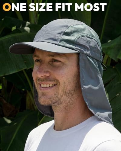 Image of Mens Sun Hat with Breathable Mesh Sun Hats for Men Sun Protection Fishing Hat with Neck Flap for Hiking Cycling
