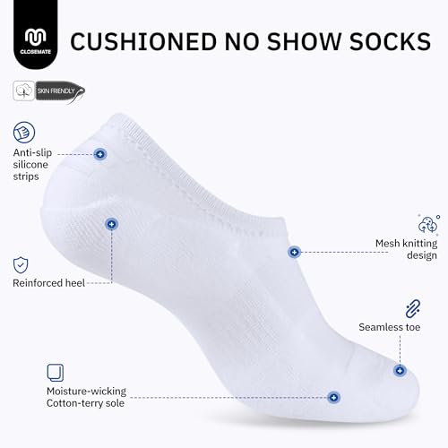 CLOSEMATE No Show Ankle Socks for Women Cushioned Low Cut Non Slip with Silicone Grips 6 Pairs2